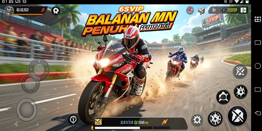 Screenshot gameplay 6SVIP menampilkan aksi balapan motor yang seru.