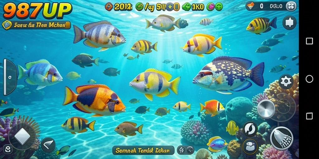 Screenshot gameplay 987UP menampilkan aksi tembak ikan yang seru.