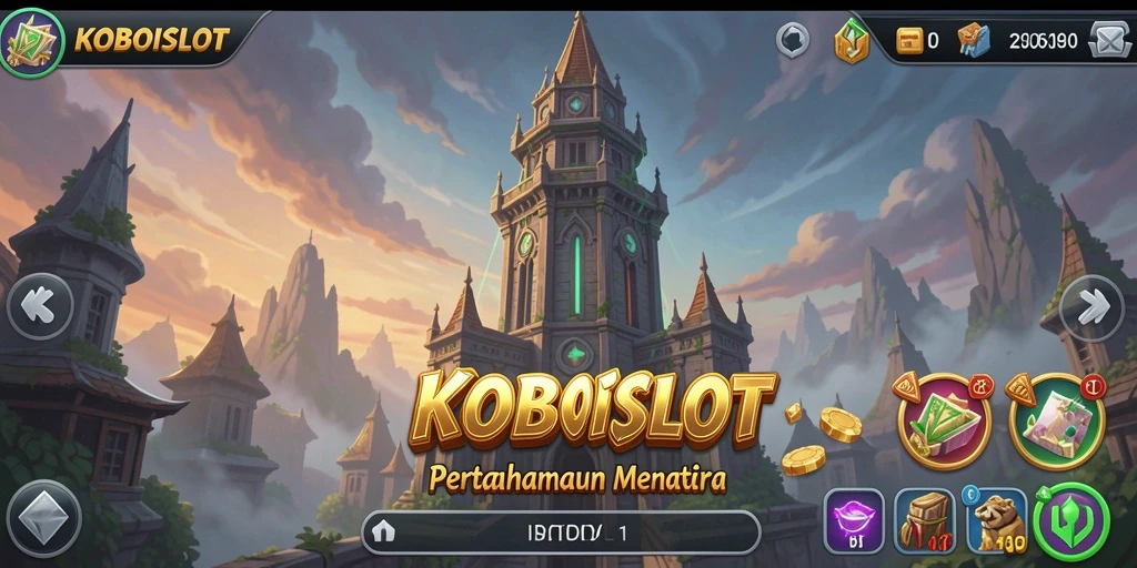Tampilan gameplay KOBOISLOT dengan aksi menara pertahanan yang dinamis.