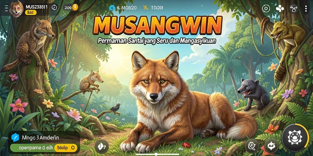 Tampilan gameplay MUSANGWIN yang penuh warna dan seru.