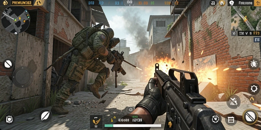 Gameplay intens dengan aksi tembak-menembak di PREMIUM303.