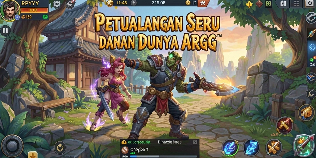 Menampilkan aksi pertempuran epik dalam RPYYY, dengan karakter berjuang melawan monster.